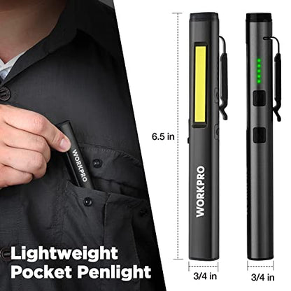 WORKPRO Flashlight Pen Light, Rechargeable Penlight with 365 nm UV Black Light, 450 Lumen LED Mini Pocket Flashlight, for Inspection, Work, Repair, Pet Secretion Detection - color: Black