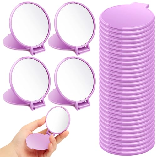 24 Pcs Mini Purple Compact Mirror Bulk for Women Small Round Portable Purple Mirror Makeup Folding Pocket Travel Accessories for Bridal Shower Party Favor Coworker Nurse, 2.8 x 2.4 Inch - color: Purple