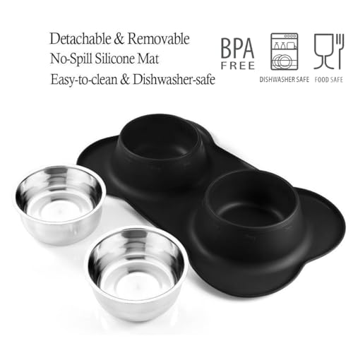 Dog Bowls Stainless Steel Dog Bowl with No Spill No Skid Silicone Mat, 24/48 oz Dog Food and Water Bowl Set Double Dog Feeder Bowl Dog Dish for Small Medium Large Sized Dogs Cats Puppy - size: Medium/24oz each
