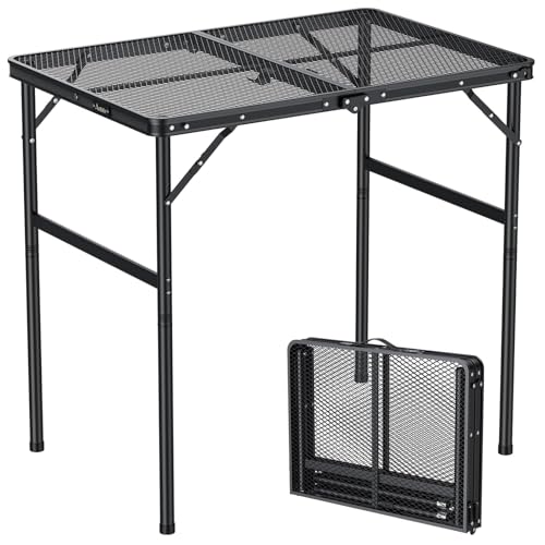 Anbte Portable Grill Table Max 29.5", 2 Adjustable Heights Folding Camping Table with Heat-Resistant Mesh Tabletop &Portable Handle, Waterproof, for Cooking BBQ Outdoor Patio, 31" X 22", Black - size: 35"L x 21.65"W x 29.4H"
