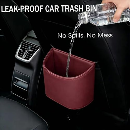 Car Trash Can for Back Seat, Waterproof Leather, Automotive Garbage Bin for Car, SUV, Trucks, Includes 100 Trash Bags, Red