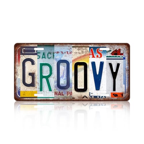 Vintage Groovy Metal Tin Sign License Plate Wall Decor 12 x 6 Inches - color: Plate-14