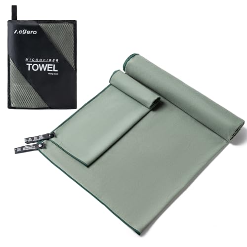 Aegero Camping Towel,2 Pack Microfiber Travel Sports Towel,Quick Dry-Super Absorbent-Ultra Compact-Ultra Soft-Lightweight.Suitable for Gym,Yoga,Trip,Beach,Shower,Backpacking,Pool(Army Green) - color: Army Green, size: XL:40"x70"+12"x24"