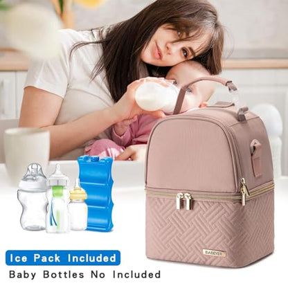 Breastmilk Cooler Bag with Ice Pack Fits 6 Baby Bottles up to 9 Ounce, Breast Milk Pump Cooler Bag with Shoulder Strap for Nursing Mom Daycare, Work, Travel- Pink - color: Pink