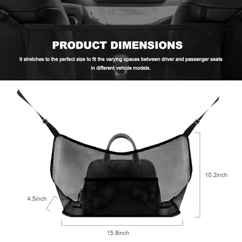 Car Net Pocket Handbag Holder, Auto Purse Holder Organizer Mesh Bag Between Front Seats, Large Capacity Driver Storage Netting Pouch Backseat Barrier for Handbags Purses Wallets