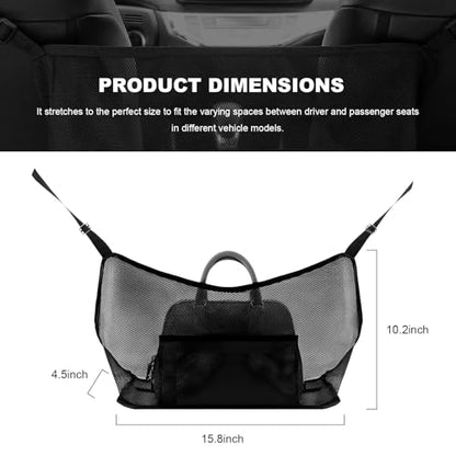 Car Net Pocket Handbag Holder, Auto Purse Holder Organizer Mesh Bag Between Front Seats, Large Capacity Driver Storage Netting Pouch Backseat Barrier for Handbags Purses Wallets