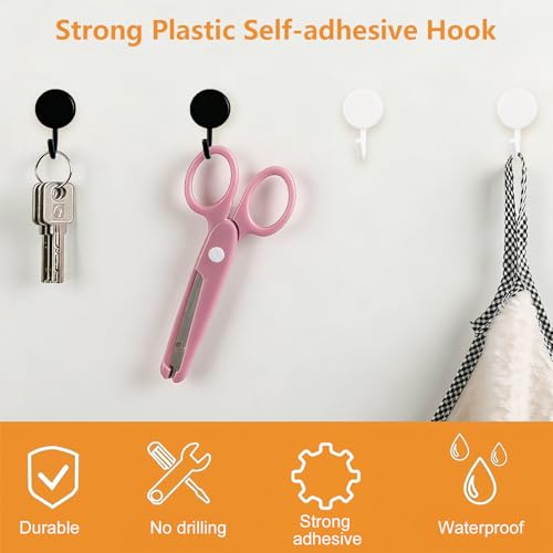MOROBOR 20pcs Plastic Self Adhesive Hooks, Black＆White Plastic Heavy Sticky Hooks, Removable Wall Hangers for Bathroom, Kitchen, Office, Closet, Glass - color: White Black Mixed