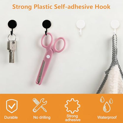 MOROBOR 20pcs Plastic Self Adhesive Hooks, Black＆White Plastic Heavy Sticky Hooks, Removable Wall Hangers for Bathroom, Kitchen, Office, Closet, Glass - color: White Black Mixed