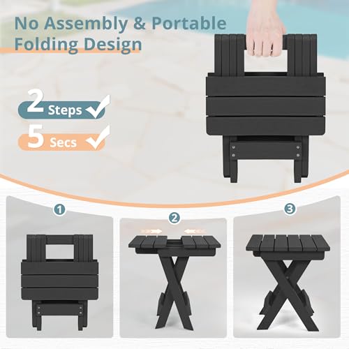 LUE BONA Small Outdoor Folding Side Table, HDPS Outside End Table for Patio, Porch, Deck, Pool, 14 Inch Height, Black - color: Black