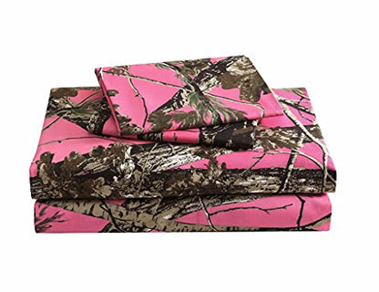 Chezmoi Collection Salem 3-Piece Cabin Lodge Forest Woods Sheet Set - Nature Camo Tree Leaves Printed Soft Microfiber Sheets - Twin, Pink - color: Pink, size: Twin