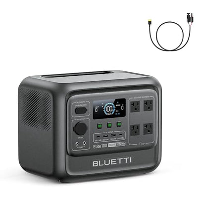 BLUETTI Elite 100 V2 Portable Power Station and Solar Cable, 1024Wh LFP Battery Backup w/ 4 1800W AC Ports (3600W Surge), 35% Smaller, Fast Charge and UPS Solar Generator for Camping, Road Trip - style: BLUETTI Elite 100 V2+Solar Charging Cable