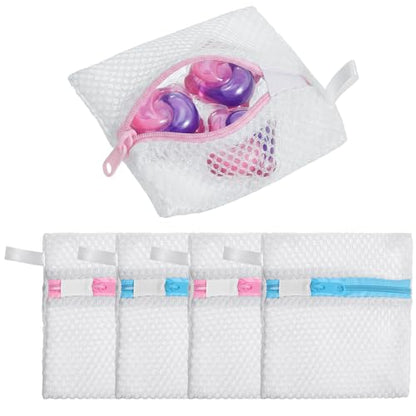 4 Pcs Anti-Sticking Laundry Pod Bags, Small Mesh Scent Beads Laundry Bags with Zipper Portable Washing Machine Wash Storage Bags for Pods Scented Beads