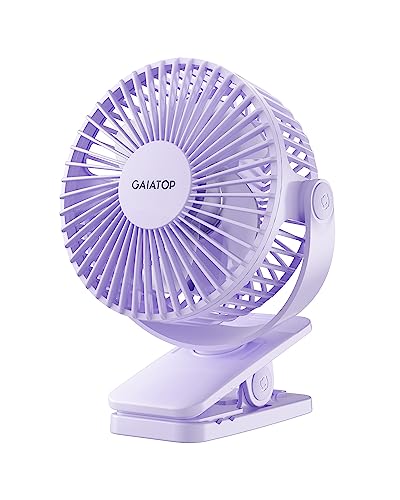 Gaiatop Portable Clip on Fan Battery Operated, Small Powerful 3 Speed Quiet 360° Rotate, USB Rechargeable Mini Personal Cooling Fan for Desk Table Home Office Stroller Camping Women Gifts Purple - color: light purple