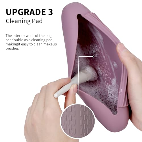 AGIKET Silicone Makeup Brush Holder Travel Cosmetic Bag：Soft Portable Cosmetic Face Brushes Holder with Upgrade Anti-Fall Out Magnetic Closure, Large Travel Makeup Brush Case - Light Purple - color: Light Purple, style: Brush Holder