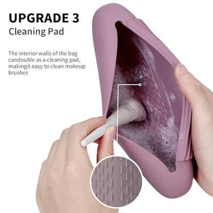 AGIKET Silicone Makeup Brush Holder Travel Cosmetic Bag：Soft Portable Cosmetic Face Brushes Holder with Upgrade Anti-Fall Out Magnetic Closure, Large Travel Makeup Brush Case - Light Purple - color: Light Purple, style: Brush Holder