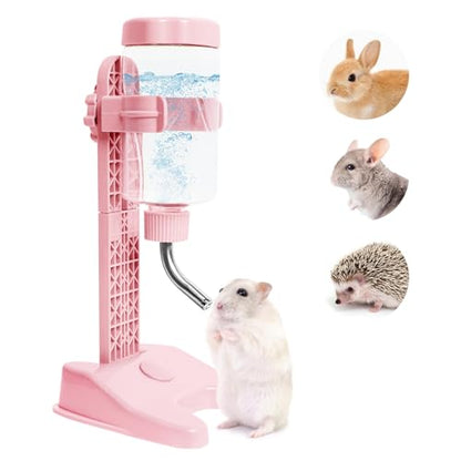 VANNON Pet Standing Water Dispenser Top Fill Dog Water Bottle Dispenser with Stand Leakproof Pet Slow Water Bottle for Small Animals, 13oz, BPA Free, Adjustable Height, Pink - color: Pink