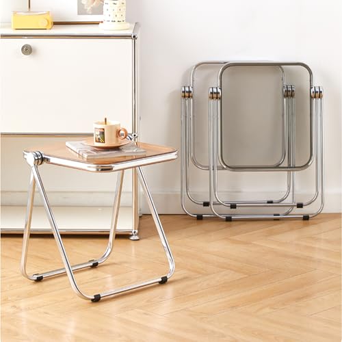 16.2"×14.1" Acrylic Folding Side Table, Portable Lightweight End Table, Sturdy Metal Frame and No Assembly Required, Space-Saving Design for Living Room, Bedroom and Small Room, Tawny - color: Tawny
