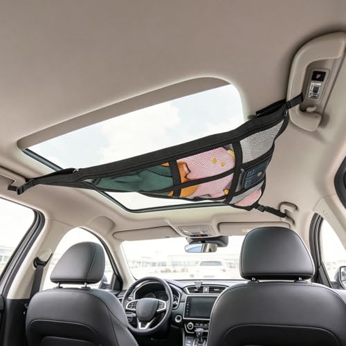 3 Handle Car Ceiling Cargo Net for SUV Roof Storage | Large 35.4" x 23.6" Perfect for road trips, camping, family travel and car organization,No tools required - size: 35.4"x23.6"