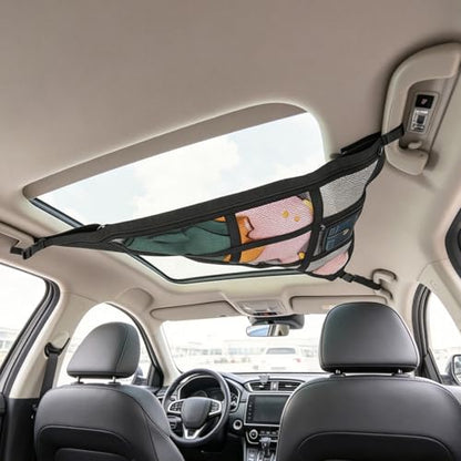 3 Handle Car Ceiling Cargo Net for SUV Roof Storage | Large 35.4" x 23.6" Perfect for road trips, camping, family travel and car organization,No tools required - size: 35.4"x23.6"