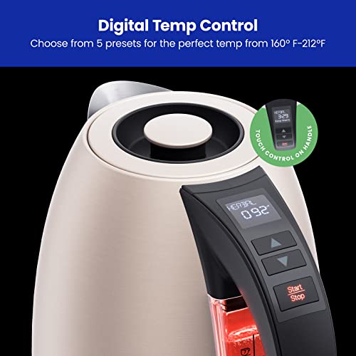 Chefman Electric Tea Kettle, 1.8 Liter Hot Water Electric Kettle Temperature Control Water Boiler with 5 Presets, Tri-Colored LED Lights, Keep Warm, Automatic Shutoff, Rose - color: Rose, style: Stainless Steel