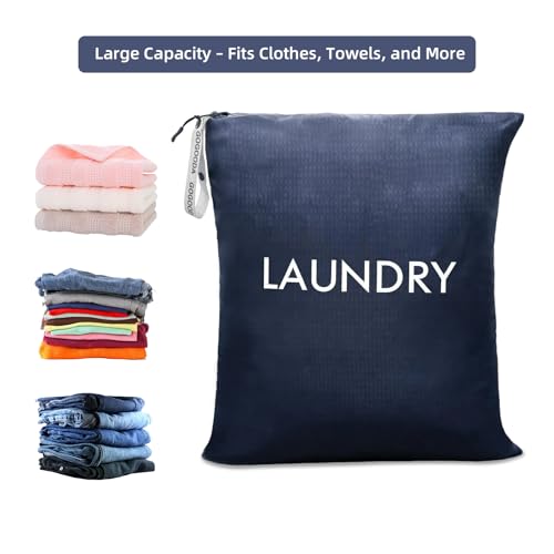 GOGOODA Travel Laundry Bags – Packable & Splash-Resistant Clothes Organizer with Handle | Lightweight, Foldable & Space-Saving for Suitcase, Gym, Beach & Business Trips (Navy Blue) - color: Navy Blue