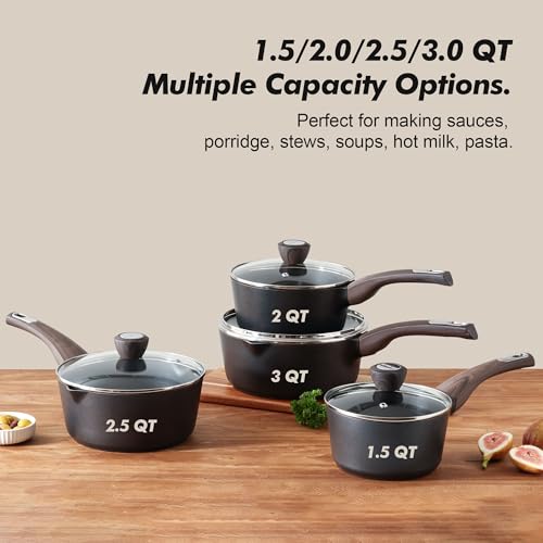 SENSARTE 1.5 & 2.5 Quart Sauce Pan Sets with Lid, Cooking Pots Set, Nonstick Saucepan Set with Pour Spout, Small Kitchen Pot, Non toxic Saucepot, Induction Comptable, Easy to Clean, PFOA Free - color: Classic Black, size: 1.5 + 2.5 Quarts