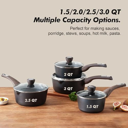 SENSARTE 1.5 & 2.5 Quart Sauce Pan Sets with Lid, Cooking Pots Set, Nonstick Saucepan Set with Pour Spout, Small Kitchen Pot, Non toxic Saucepot, Induction Comptable, Easy to Clean, PFOA Free - color: Classic Black, size: 1.5 + 2.5 Quarts