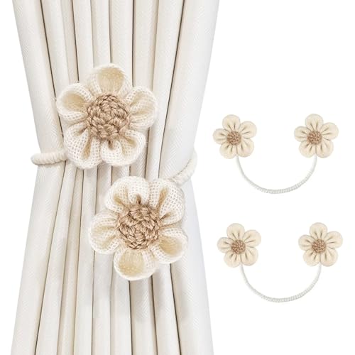 SRG Curtain Tiebacks for Curtains 2 Pack, Decorative Curtain Holdbacks for Drapes, Handmade Tie Backs No Drilling for Home Bedroom Window Decor – Sunflower Cream - color: Sunflower Cream