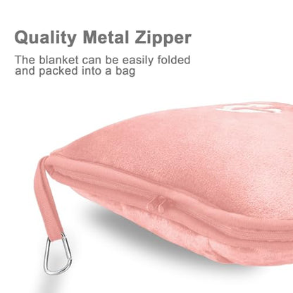 Travel Blanket and Pillow Compact, Premium Soft 2 in 1 Airplane Blanket with Soft Bag Pillowcase，Hand Luggage Sleeve and Backpack Clip (Solid Pink) - color: Solid Pink