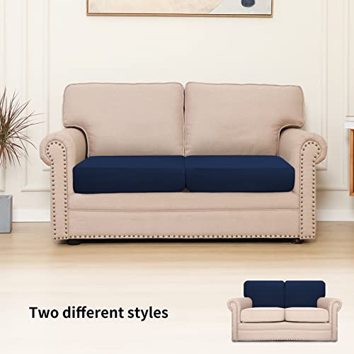 Easy-Going Stretch Individual Loveseat Couch Cushion Cover Sofa Cushion Furniture Protector Sofa slipcover Soft Flexibility with Elastic Bottom (2-piece Loveseat Cushion Cover, Navy) - color: Navy, size: 2-piece