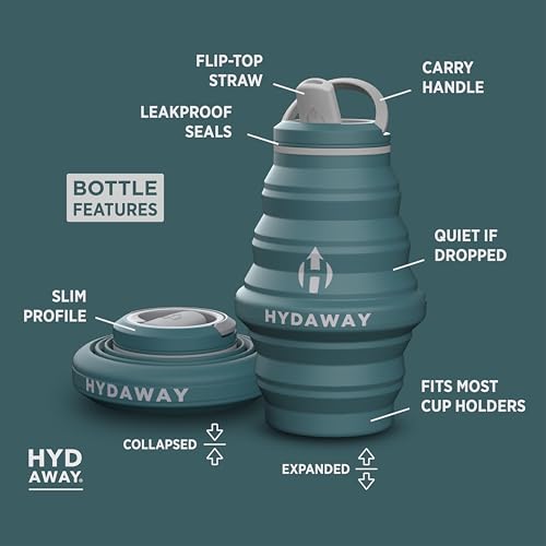HYDAWAY 17oz Travel Collapsible Water Bottle - BPA-Free, Leakproof, Lightweight, Reusable - Perfect for Travel, Hiking, and Everyday Hydration - color: Agave
