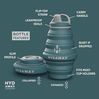 HYDAWAY 17oz Travel Collapsible Water Bottle - BPA-Free, Leakproof, Lightweight, Reusable - Perfect for Travel, Hiking, and Everyday Hydration - color: Agave