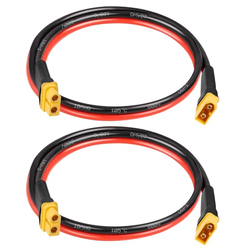 MOOKEERF 2PCS XT60 Extension Cable - 10AWG 2FT XT60 Male to Female Connector for Portable Power Station, Solar Panel, RC Battery - size: 2FT