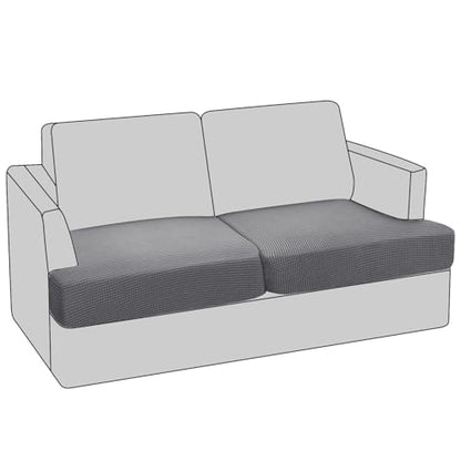 PrinceDeco 2 Piece Loveseat Sofa Slipcovers for T Cushion Couch Cover T Shaped 2 Cushion Couch Sofa Seat Cover with Elastic Bottom Pets Friendly Jacquard Small Checked,Dove - color: Dove, size: 2 Cushion Sofa