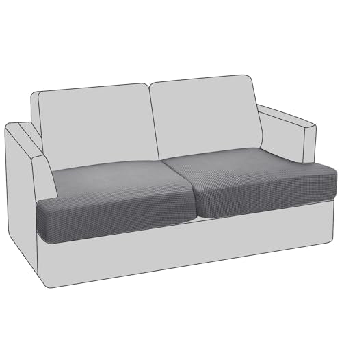 PrinceDeco 2 Piece Loveseat Sofa Slipcovers for T Cushion Couch Cover T Shaped 2 Cushion Couch Sofa Seat Cover with Elastic Bottom Pets Friendly Jacquard Small Checked,Dove - color: Dove, size: 2 Cushion Sofa