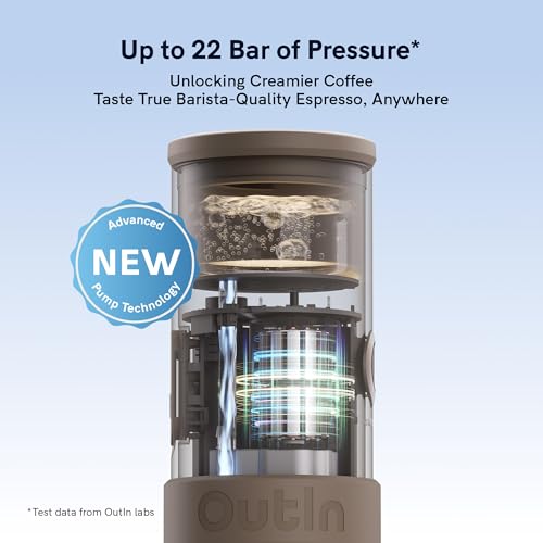 OutIn Mino with Fino, Portable Electric Espresso Machine with Portable Electric Coffee Grinder (Green & Brown)
