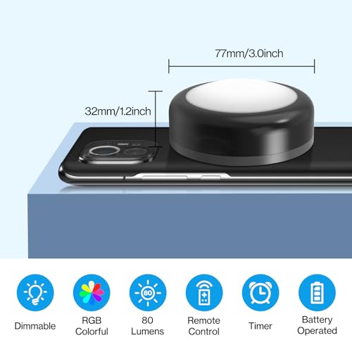 Cadrim Puck Lights, 1 Pack 13 Colors Changeable LED Puck lightings Battery Powered Dimmable Under Cabinet Lamps, Battery Powered Under Counter Lamp with 1 Wireless Remote Controls, Black - color: Black, size: 1pack