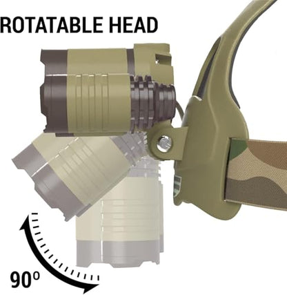 DanForce Camouflaged Headlamp Ultra Bright USB Rechargeable Head lamp. Tactical Head Flashlight Designed Especially for Hunting & Fishing. LED Headlamps LUMINUS 1080 Lumens Headlight with Red Light - color: Proxima