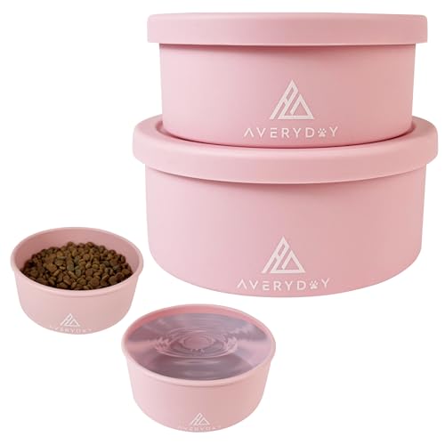 AVERYDAY 30 Oz Travel Dog Bowls with Lids, 2-in-1 Portable Pet Bowls for Food and Water, Leakproof Travel Dog Food & Water Bowl for Outdoor, Camping, Travel Dog Feeding Bowl, Daycare Pet Bowls - color: Pink, size: 10oz & 20oz