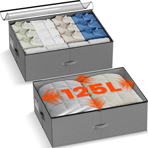 XXXXL 125L Under Bed Storage, Storage Containers with Support & Clear Lid, Support Frame, Underbed Storage Bins for Clothes, Shoes, Blankets, and Toys 2 pack - size: No-wheels-125L-2pack