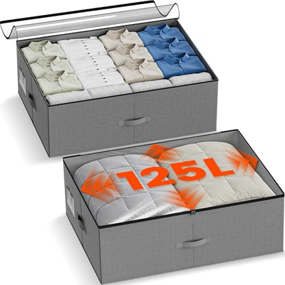 XXXXL 125L Under Bed Storage, Storage Containers with Support & Clear Lid, Support Frame, Underbed Storage Bins for Clothes, Shoes, Blankets, and Toys 2 pack - size: No-wheels-125L-2pack