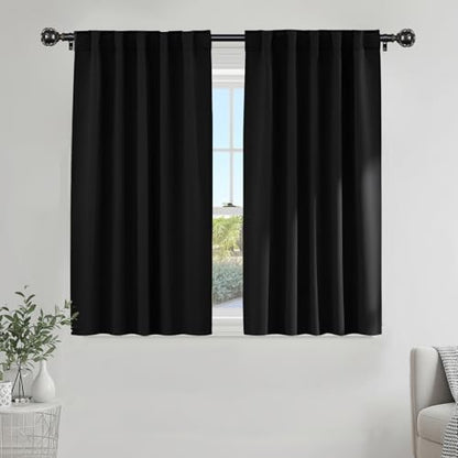 PONY DANCE Nursery Blackout Curtains - Thermal Insulated Panels Set Window Hidden Tab/Rod Pocket Light Blocking Curtain Drapes for Bedroom, 42-inch Wide by 54-inch Long, Black, 2 Pieces - color: Black, size: 42"W x 54"L (Pack of 2)