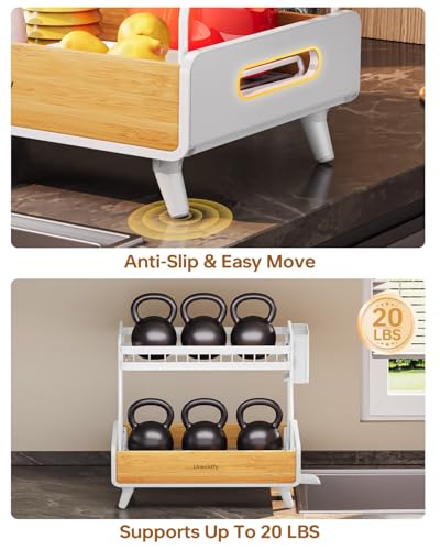 Urackify 2-Tier Dish Drying Rack, Large Stainless Steel & Bamboo Dish Rack for Kitchen Counter, Dish Drainers with Adjustable Automatic Spout, Drying Rack Kitchen with Utensil Holder, White - color: White, size: 2 Tier