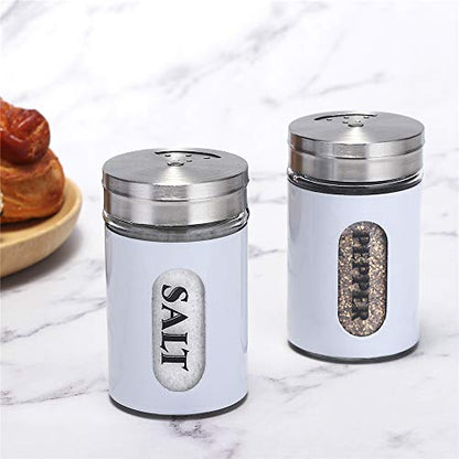 Salt and Pepper Shakers Stainless Steel and Glass Set with Adjustable Pour Holes - color: Stainless Steel,White