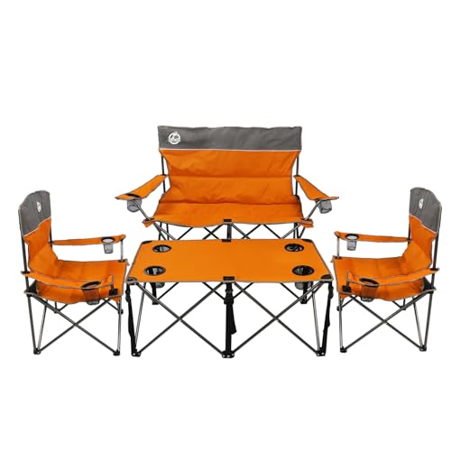 Northroad Folding Camping Chair Set of 4, Portable Collapsible Conversation Set w/1 Sofa, 2 Single Chairs, 1 Table for Family Patio, Outdoor Travel, Beach(Orange) - color: Orange, style: with table