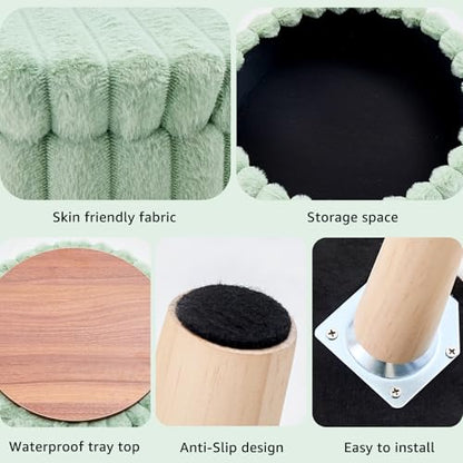 Wimarsbon Storage Ottoman, Modern Round Footrest with Soft Padded Seat, Teddy Velvet Footstool with Wood Legs, Accent Small Table or Plant Stand for Hallway, Living Room (Light Green) - color: Light Green