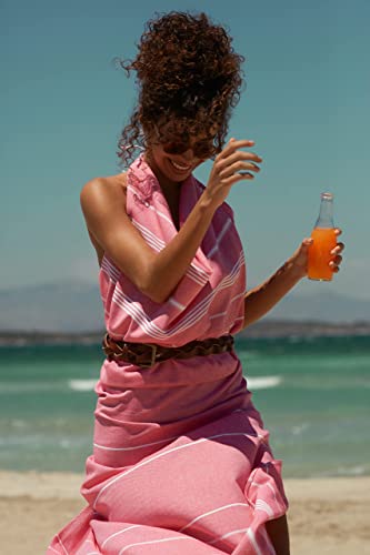 BAY LAUREL Turkish Beach Towel with Travel Bag 39 x 71 Quick Dry Sand Free Lightweight Large Oversized Towels Light - color: Pink With Mix White