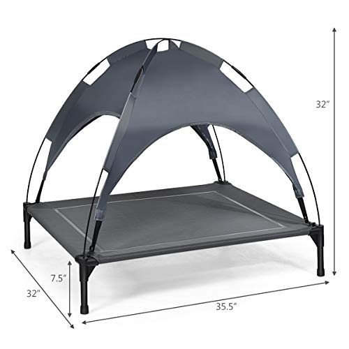 Giantex Elevated Dog Bed with Removable Canopy, Portable Raised Pet Cot Cooling Dog Bed for Camping Beach Lawn, Keep Dogs Cats Cool in Summer, Breathable Fabric Steel Frame, Easy Assembly - size: L (35.5'' x 32'' x 32'')