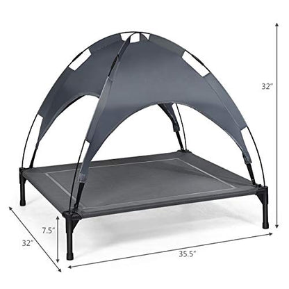Giantex Elevated Dog Bed with Removable Canopy, Portable Raised Pet Cot Cooling Dog Bed for Camping Beach Lawn, Keep Dogs Cats Cool in Summer, Breathable Fabric Steel Frame, Easy Assembly - size: L (35.5'' x 32'' x 32'')
