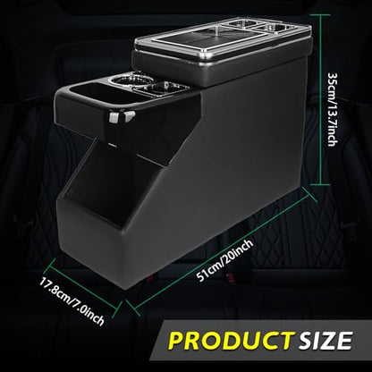 Universal Center Console Organizer for VW T5 T6, Peugeot Traveller, Mercedes, Opel, Toyota - Between Seats Storage Box with Sliding Compartment, Cup Holders and Phone Slot, Black - color: Black